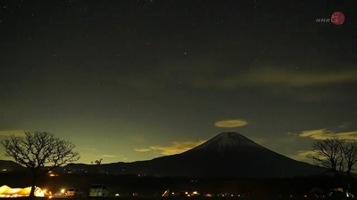嚴冬的露營場眺望富士山剧照的剧照